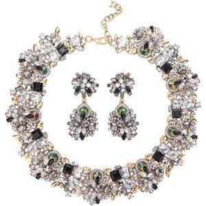 Bib Statement Necklace for Women Chunky Choker Necklace and Earrings Set Vintage
